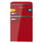 Bolero CoolMarket 2D Origin 86 Red E Mini frigorífico retro de dos puertas rojo de 89,3cm de alto y 48,7 de ancho con capacidad de 86L, clase energética E, LED interior y tirador cromado.
